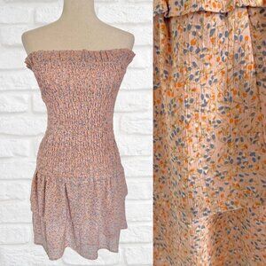 NWT Storia Sz M Pink Smocked Bodycon Ruffle Flounce Dress Strapless Drop Waist